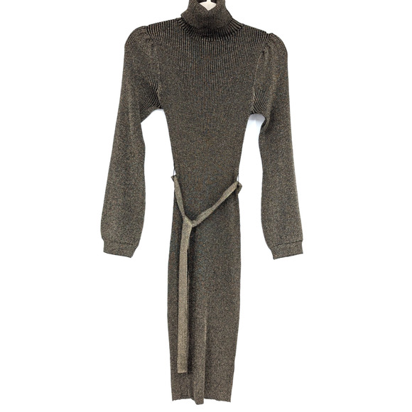 Ali & Jay Shine Bright Metallic Ribbed Turtleneck Sweater Dress Medium Holiday - Picture 9 of 13